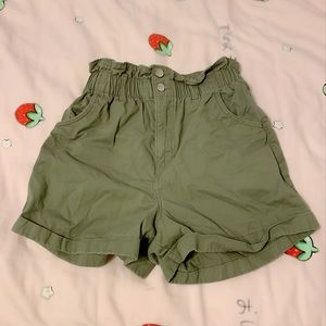High Waisted Khaki Green Ruffle Shorts
